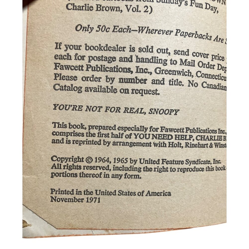 Youre Not For Real Snoopy! Book By Charles M. Schulz Cartoons 1971 Vol. 1 - Picture 4 of 14